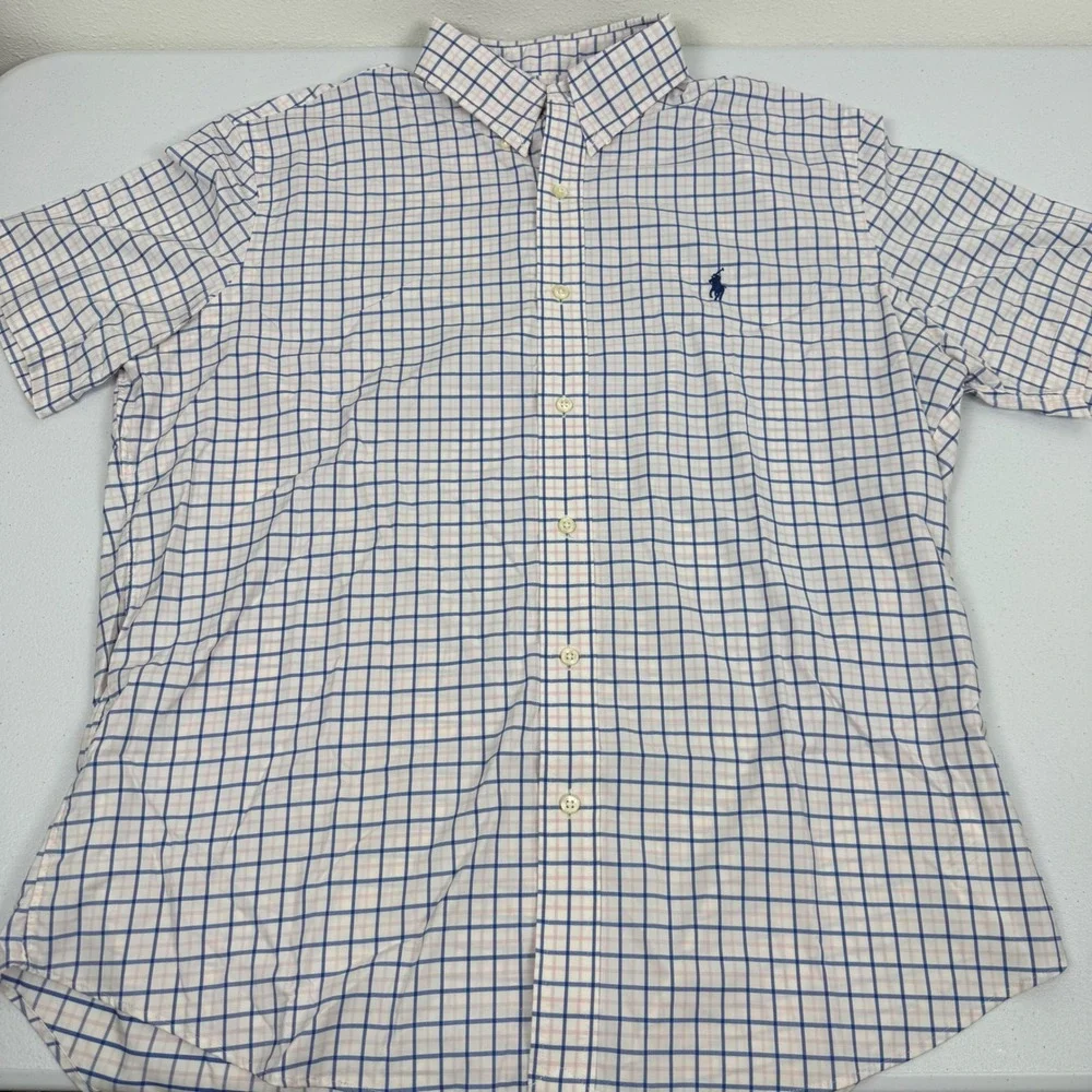 Polo Ralph Lauren Mens Large Classic Fit Performance‎ Shirt Short Sleeve Check